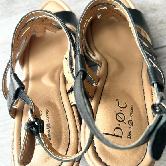 BOC Born Concept Black Leather Wedge Heels Sandals - Picture 5 of 16